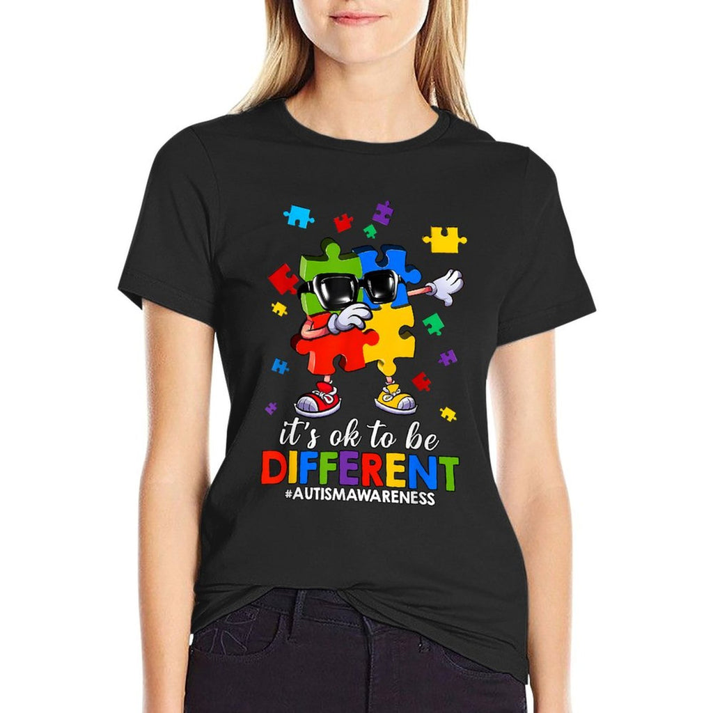 It's OK To Be Different Dabbing Puzzle Autism Awareness Kids  Fade-proof Color T-Shirt