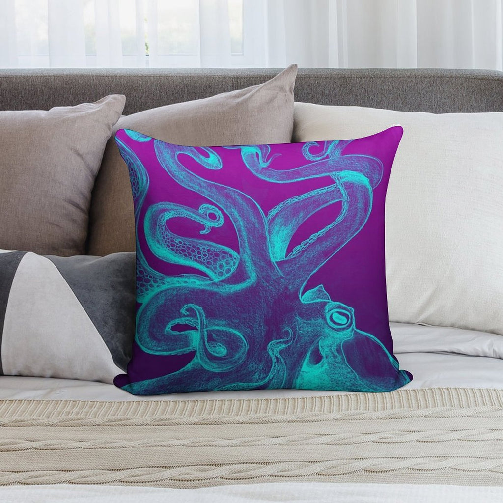 Blue & Purple Octopus Soft Decorative Cover Throw Pillow
