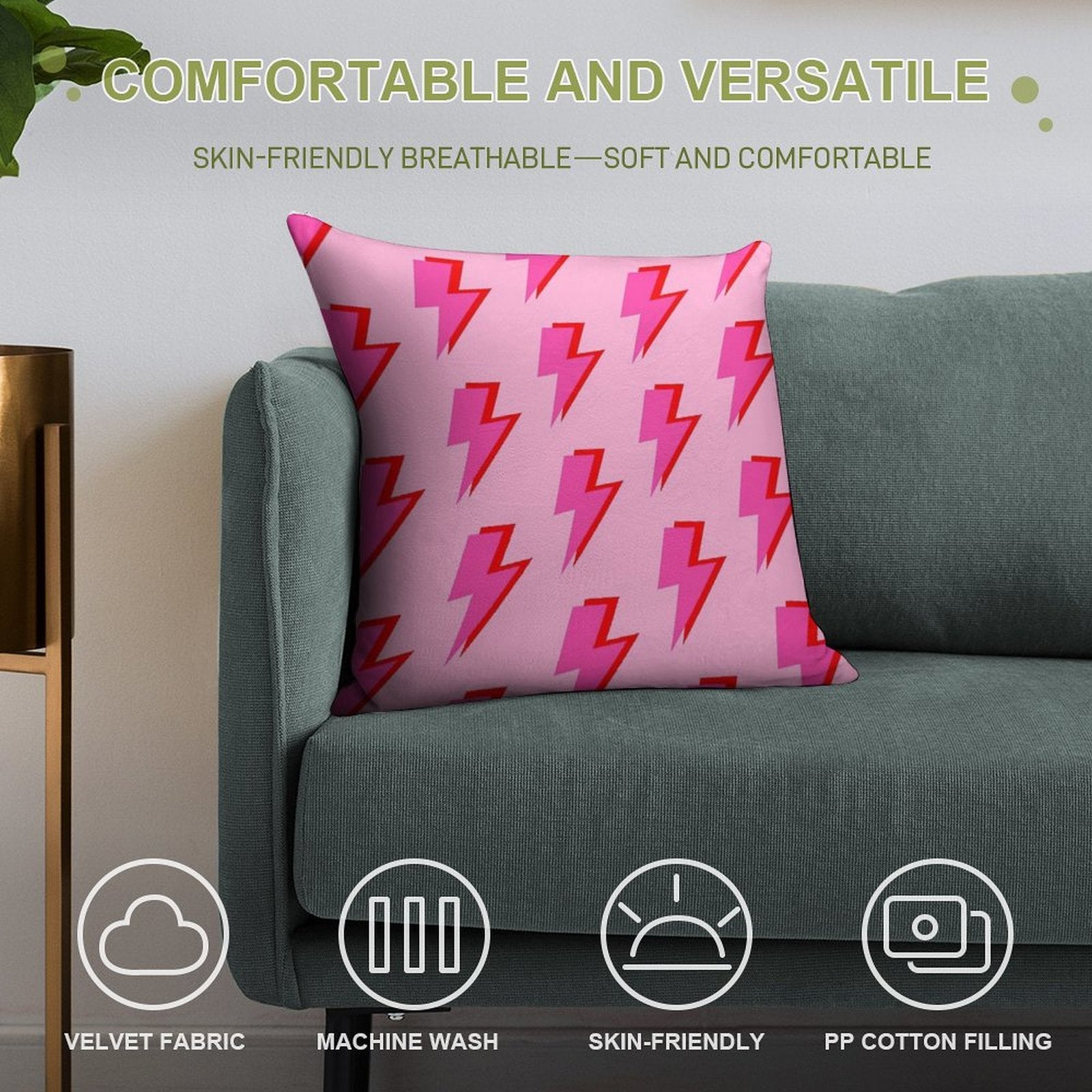 Pink And Red Lightning on Pink Soft Anti-Pilling Throw Pillow