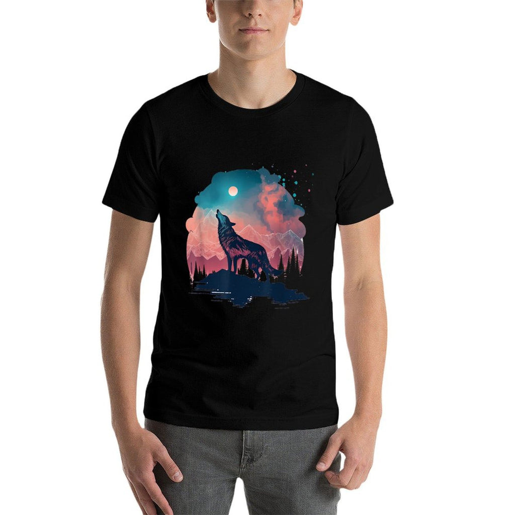 Wolves Howling Wolf Moon Wolf Lover Wolf Animal Abstract  Heathered Texture T-Shirt