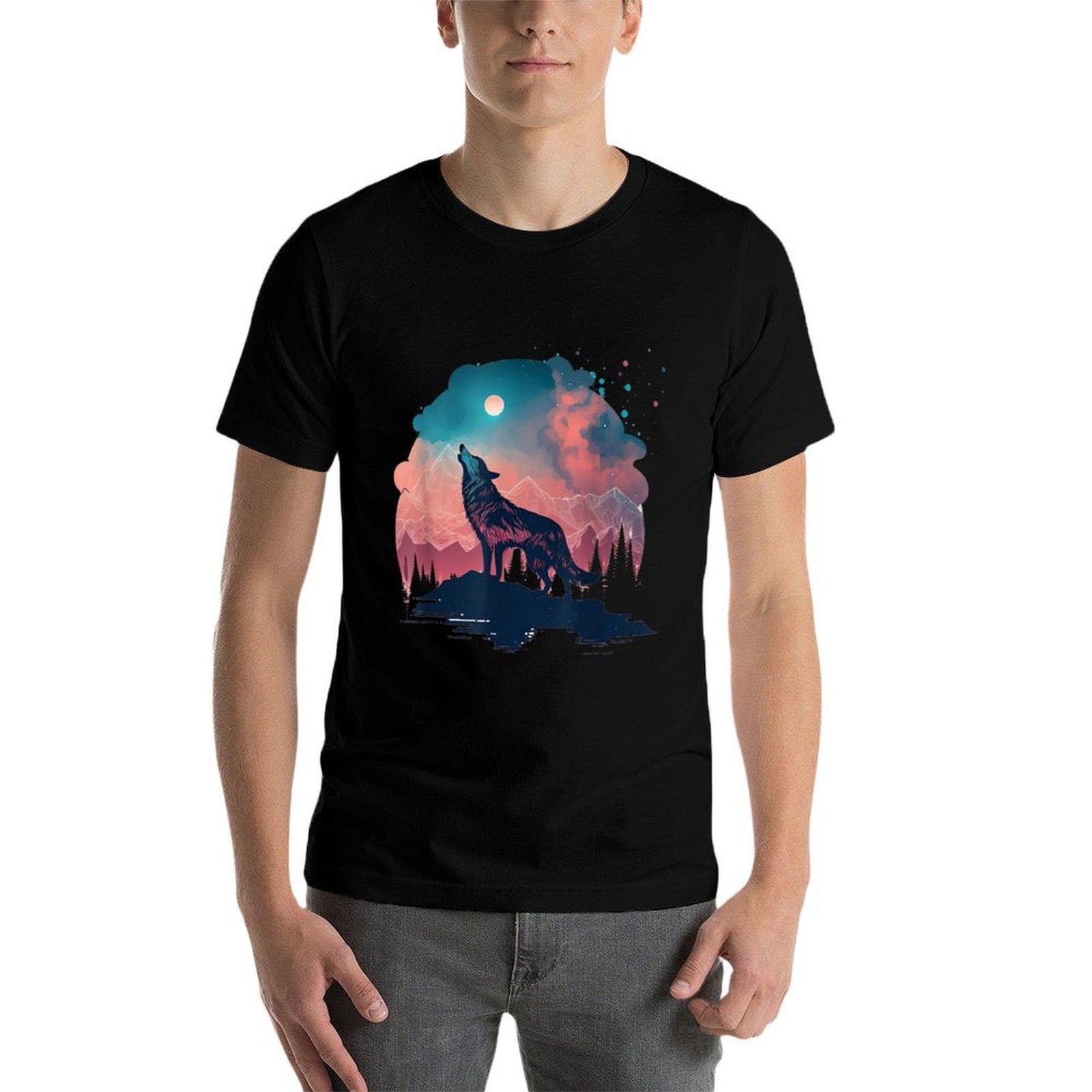 Wolves Howling Wolf Moon Wolf Lover Wolf Animal Abstract  Heathered Texture T-Shirt