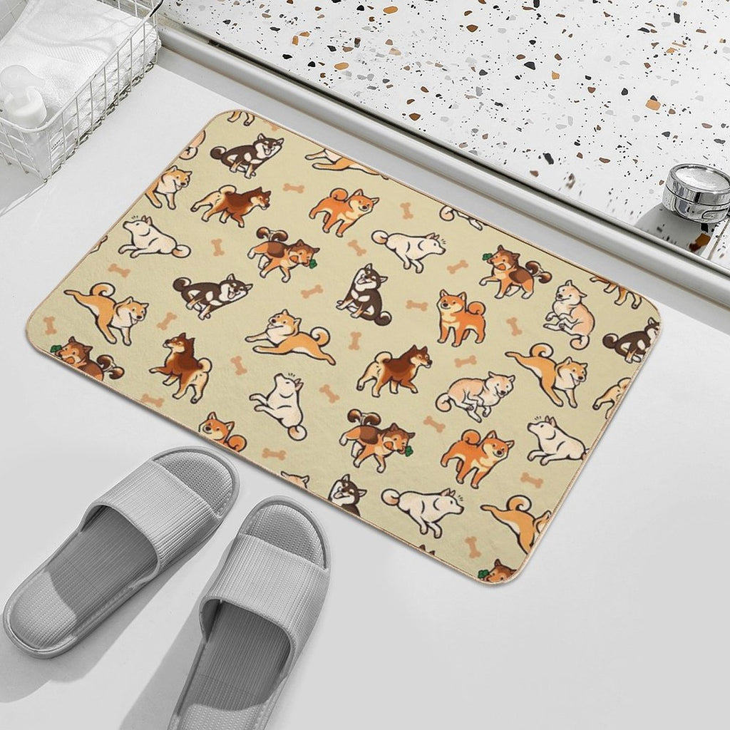 Shibes in Cream  Repositionable Bath Mat