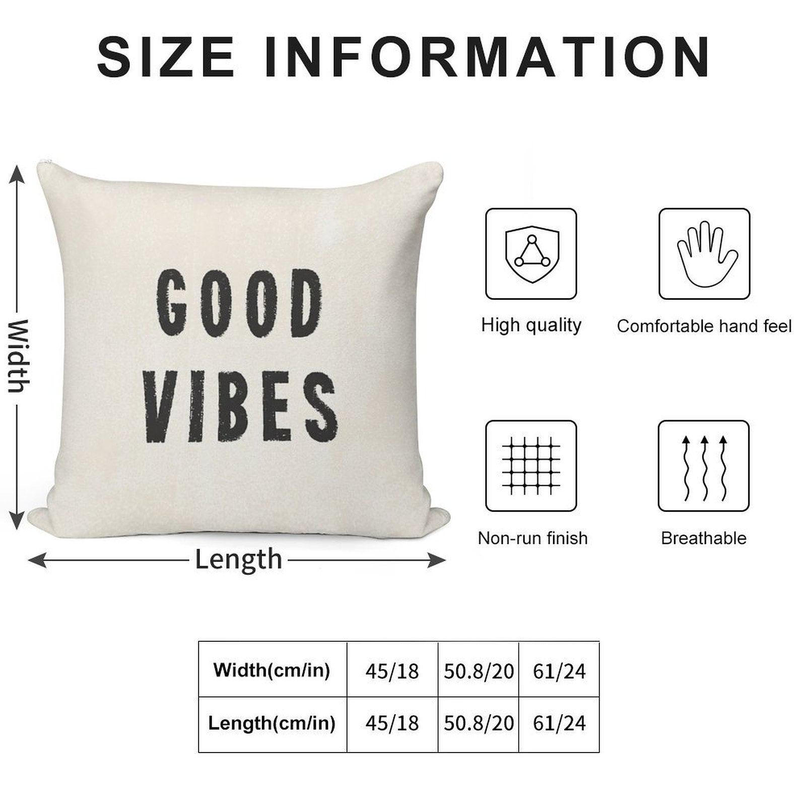 Grungy Distressed Ink Good Vibes  Black on Off-White Soft Anti-Pilling Throw Pillow