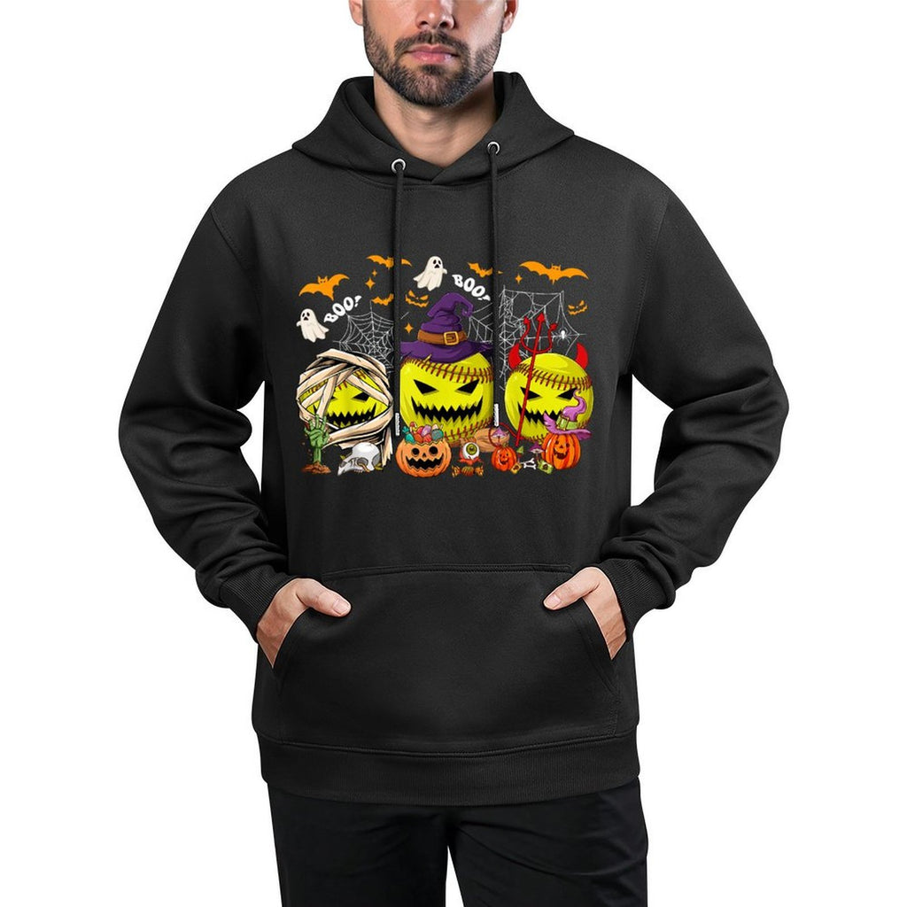 Funny Mummy Witch Devil Softball Balls Happy Halloween Day Medium-Weight Fabric Hoodie