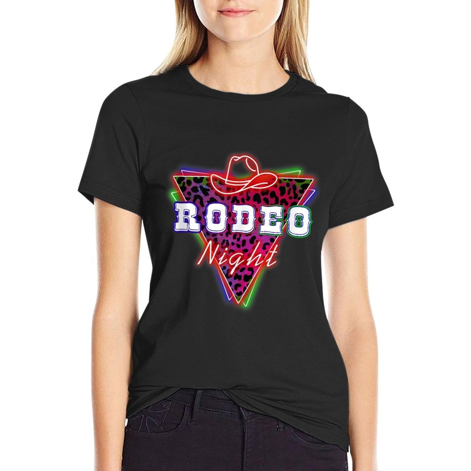 Rodeo Night Leopard Neon Cowboy Hat  Cotton T-Shirt