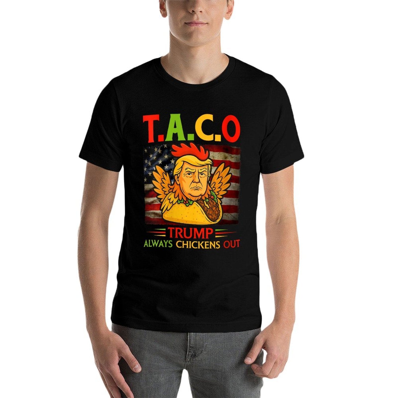 Womens Funny Trump Taco Trump Always Chickens Out  Oversized Silhouette T-Shirt
