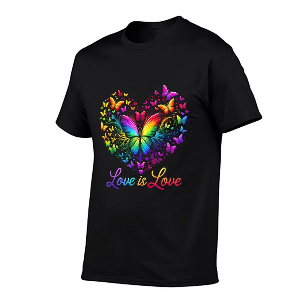 Butterfly Heart Rainbow Love Is Love LGBT Gay Lesbian Pride  Rolled Sleeves T-Shirt