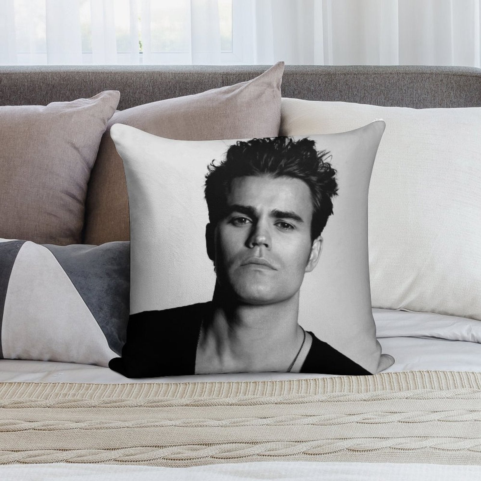 Paul Wesley Black And White Soft Skin-Friendly Throw Pillow