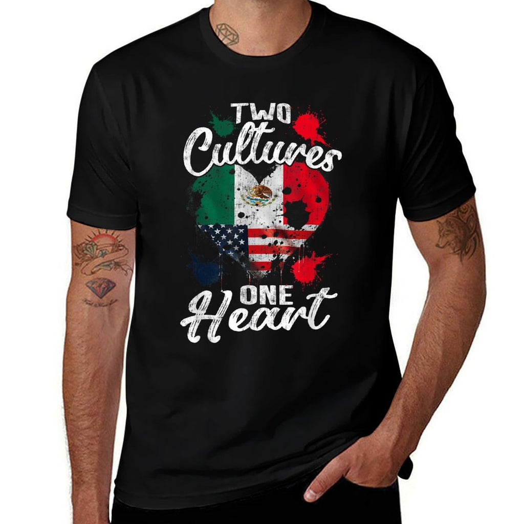 Two Cultures One Heart Usa America Mexico Mexican American  Quick-drying T-Shirt