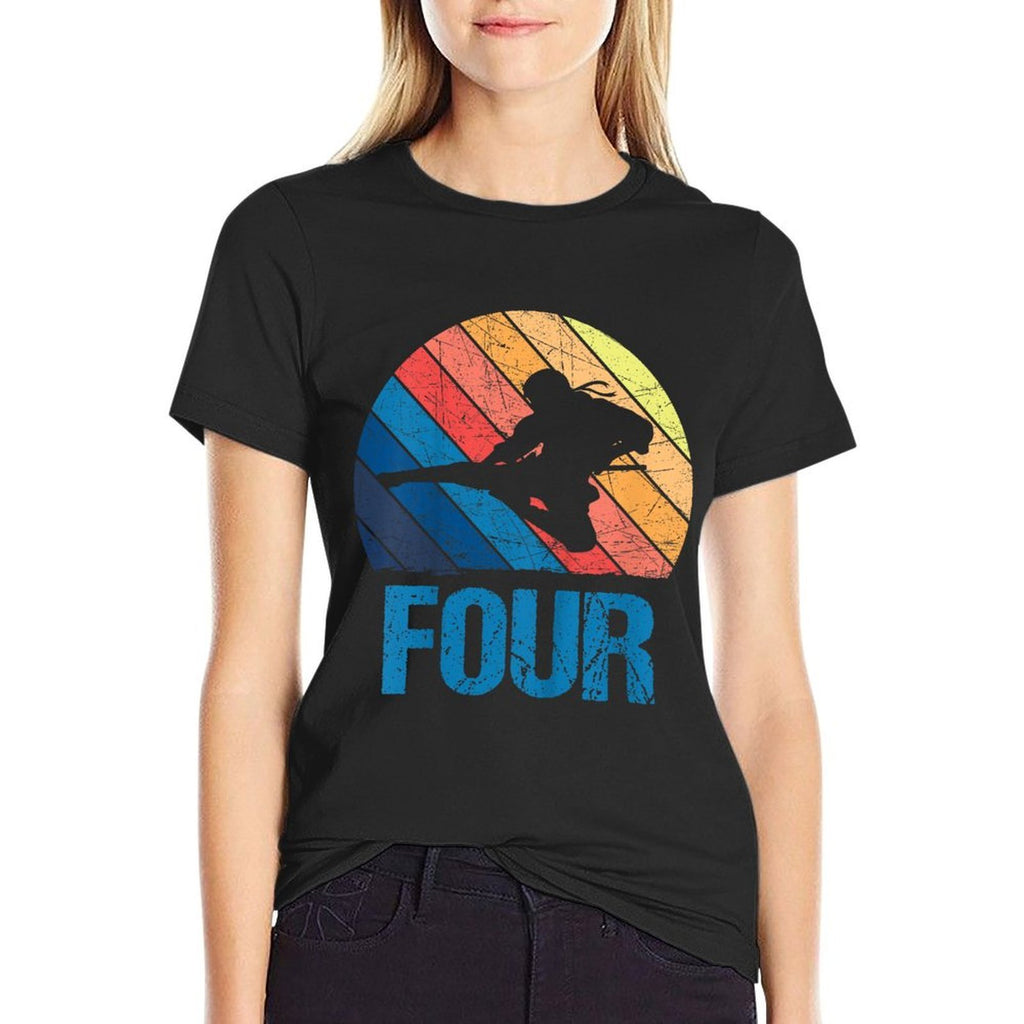 Kids 4 Year Old 4th Birthday Ninja Boys Girls Kids  Trendy Pattern T-Shirt