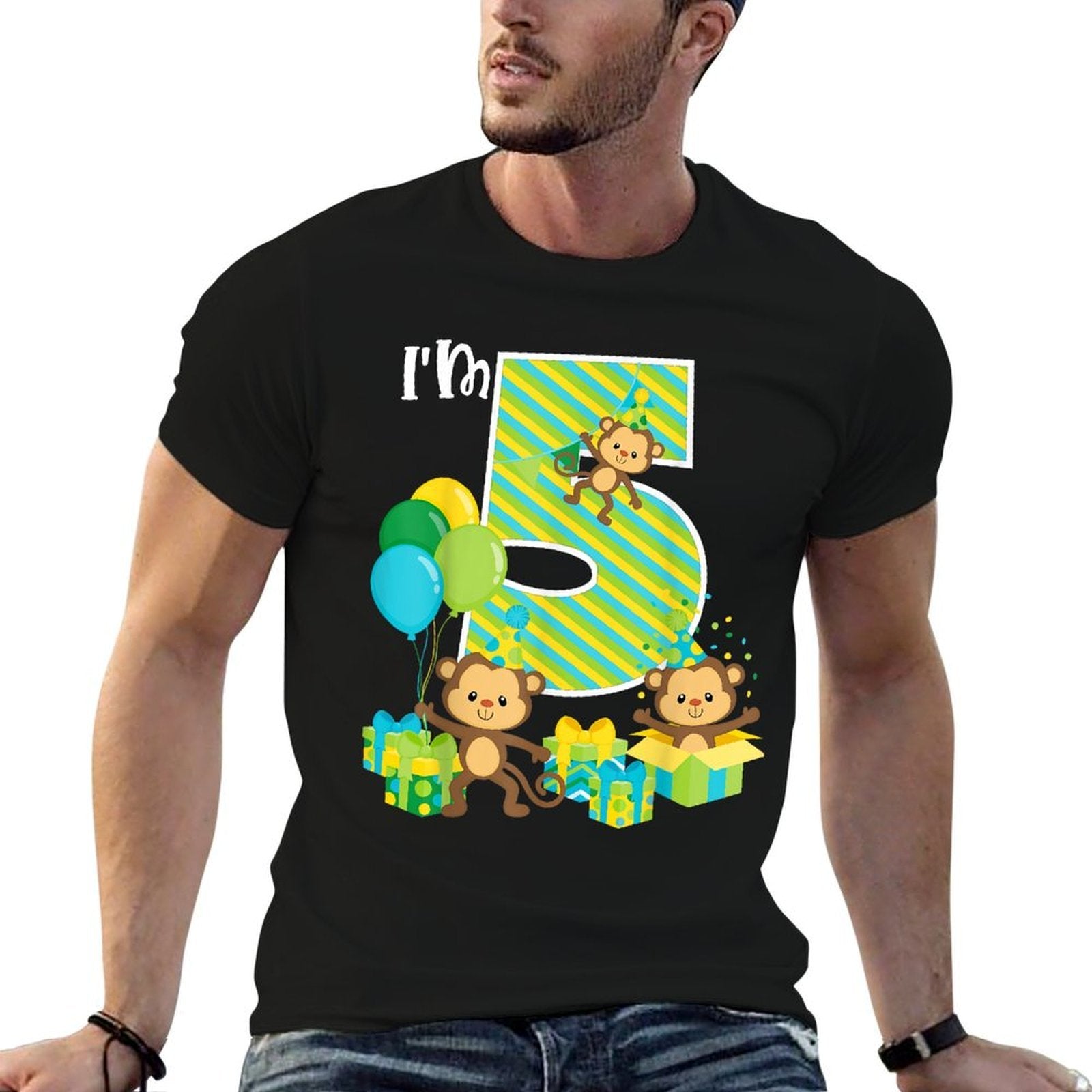 Birthday Monkey 5th Birthday Party Five Year Old Kid Toddler  Moisture-wicking T-Shirt