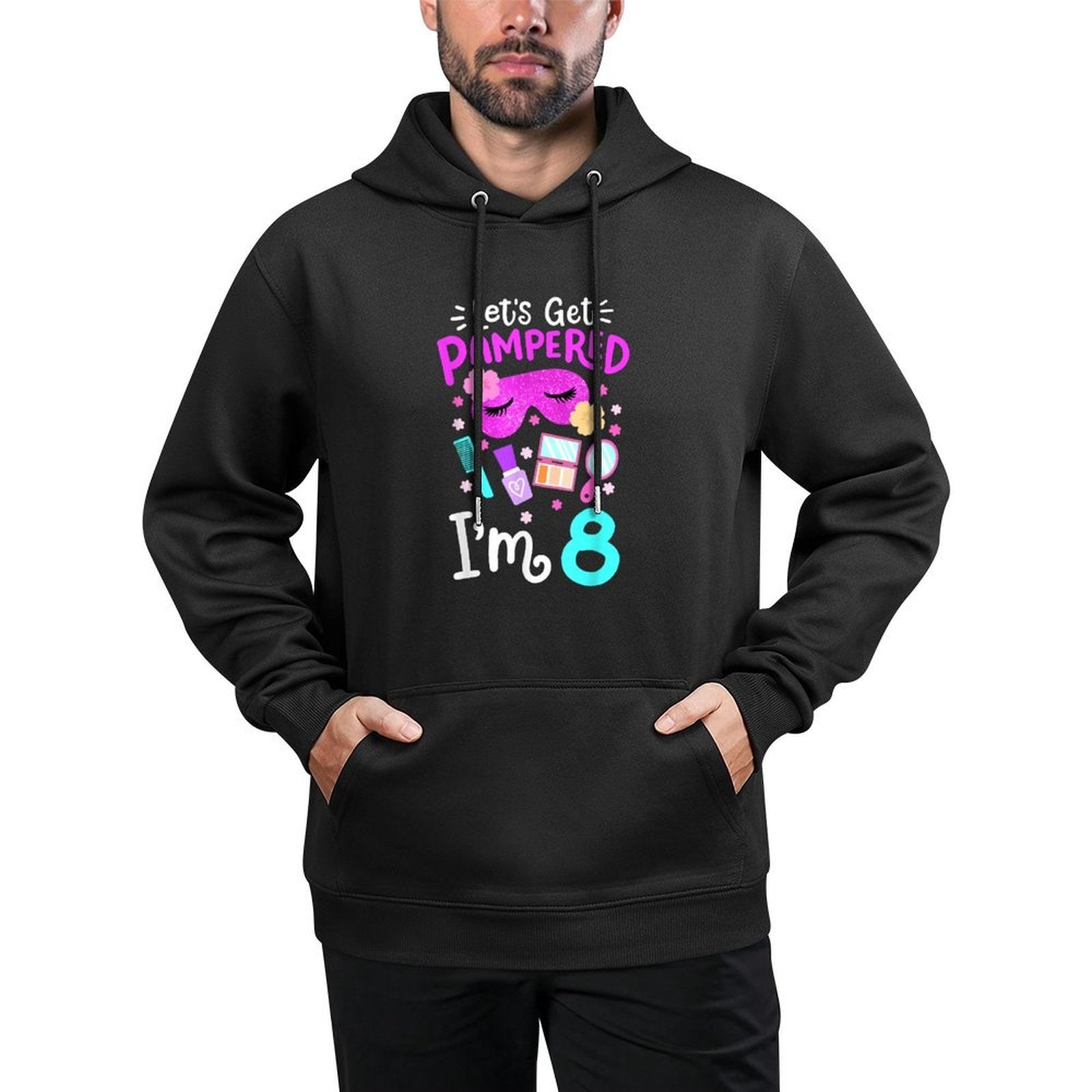 Spa Birthday Party Let's Get Pampered I'm 8 Girls 8th Bday Kangaroo Pocket Hoodie