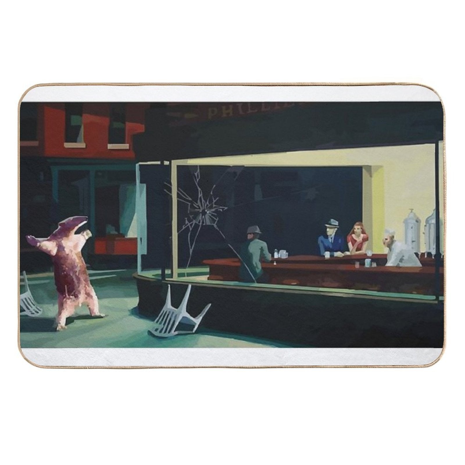 Banksy Nighthawks Anteater Edward Hopper  Easy To Clean Bath Mat