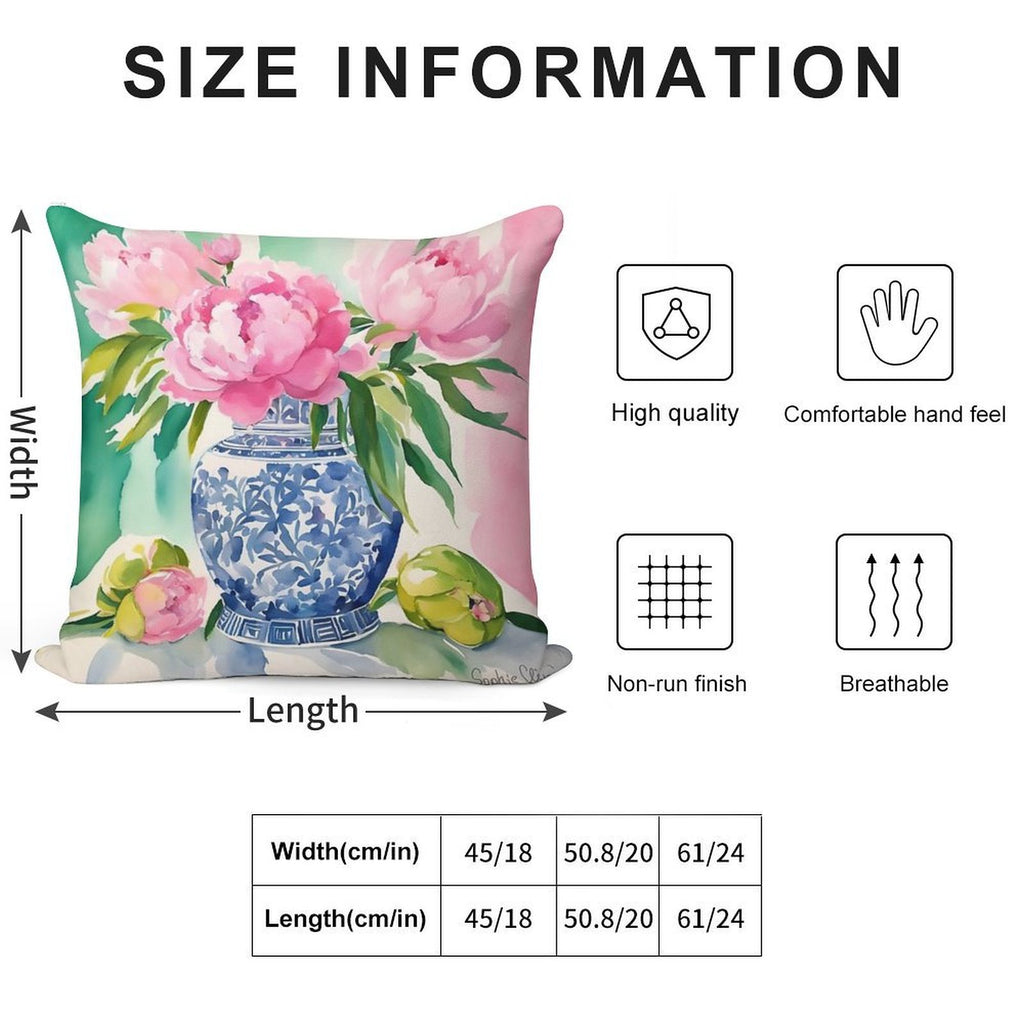 Pink Peonies in Ginger Jar Soft Gift Ready Throw Pillow