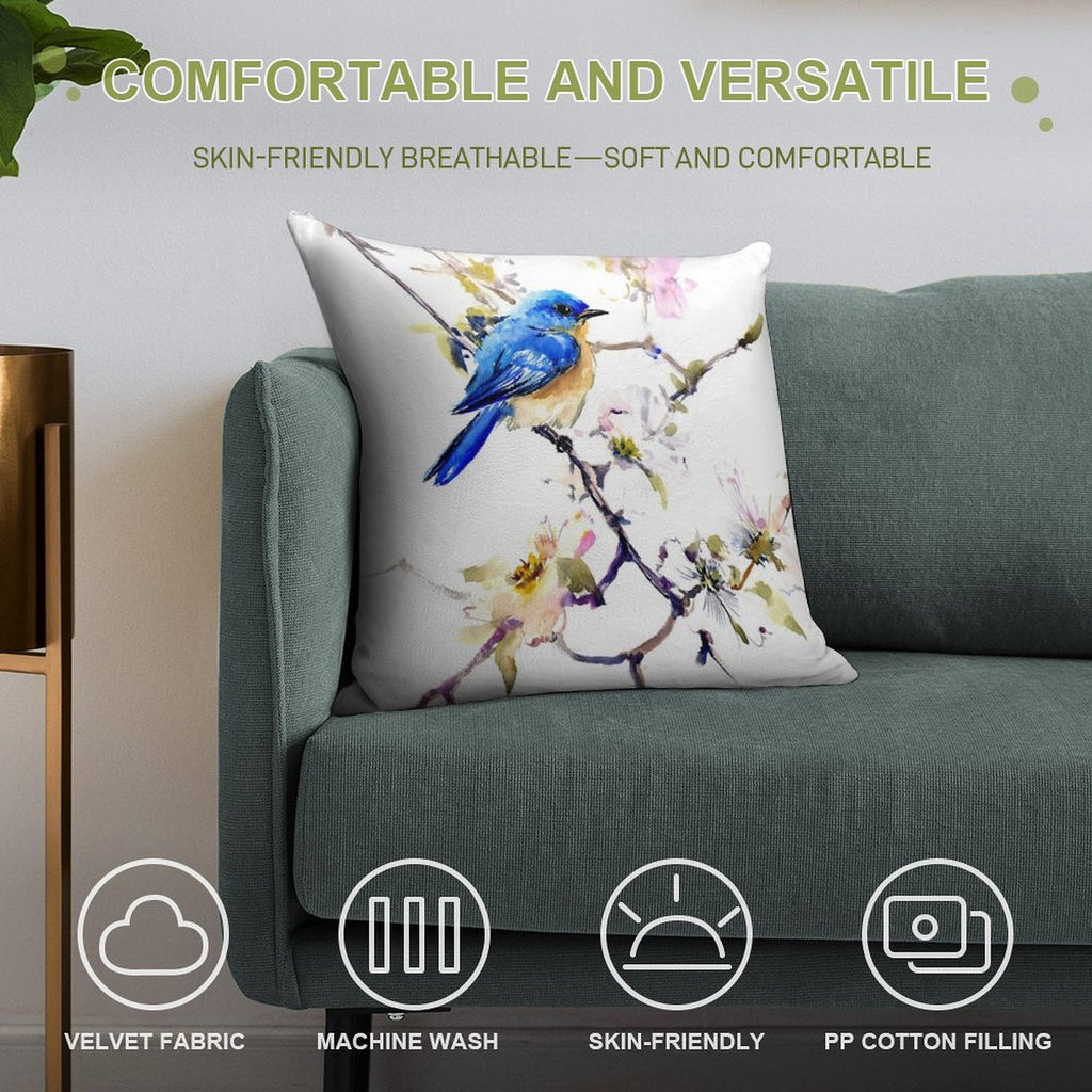 Bluebird And Dogwood Soft Durable Construction Throw Pillow