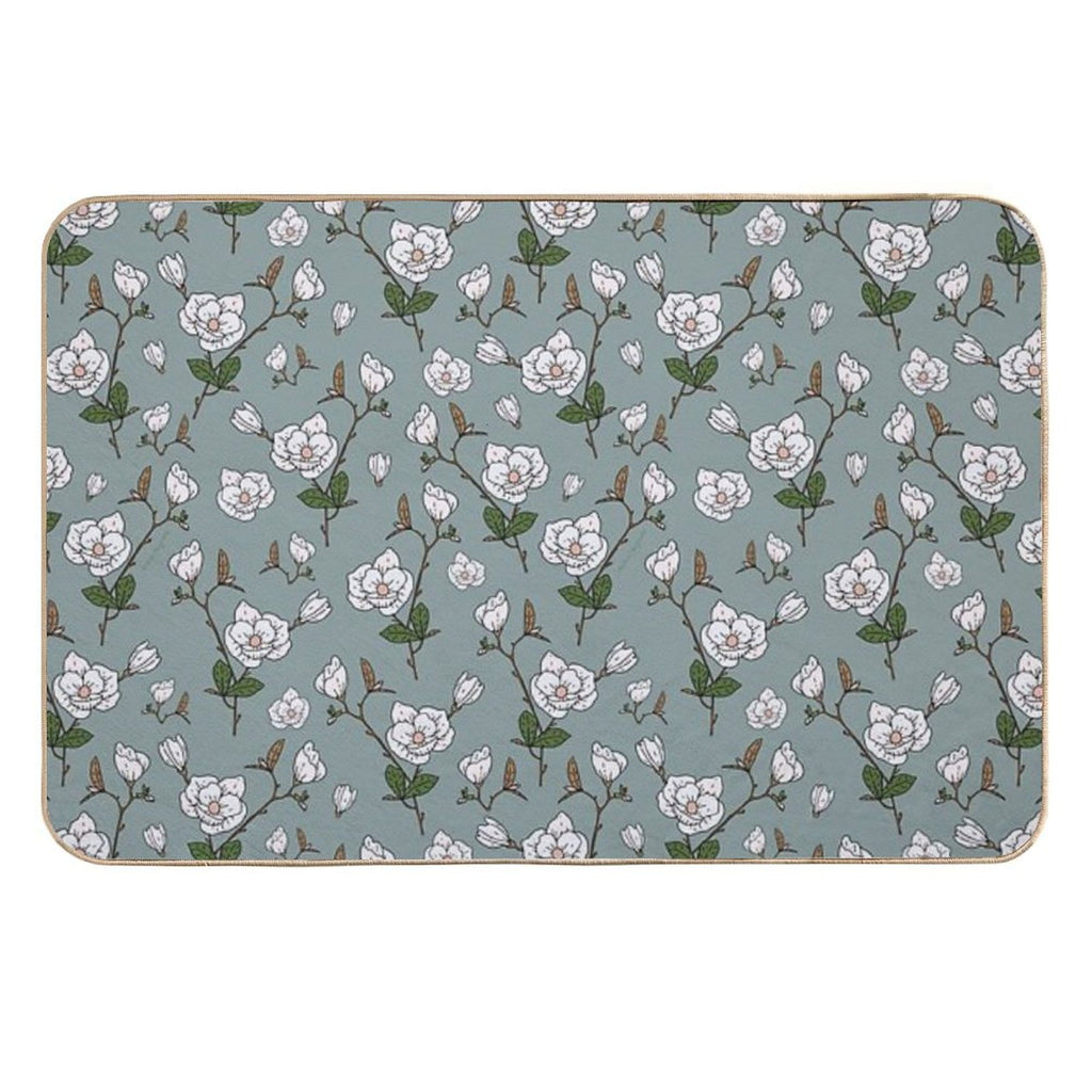 Botanical Magnolia Sprig Pattern_Sage  High-Traffic Bath Mat