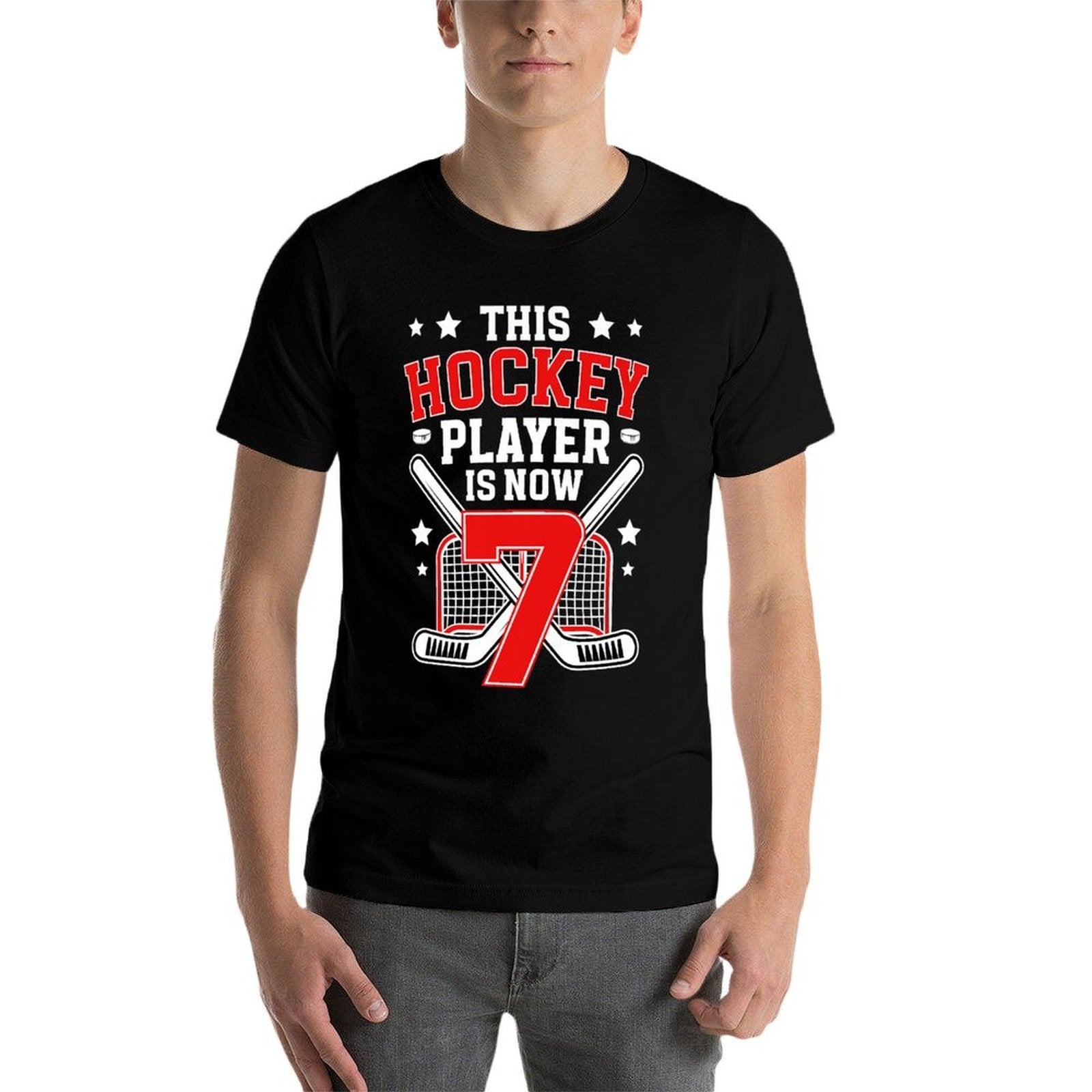 Kids 7th Ice Hockey Birthday Seven Year Old Ice Hockey Player Premium Comfortable T-Shirt