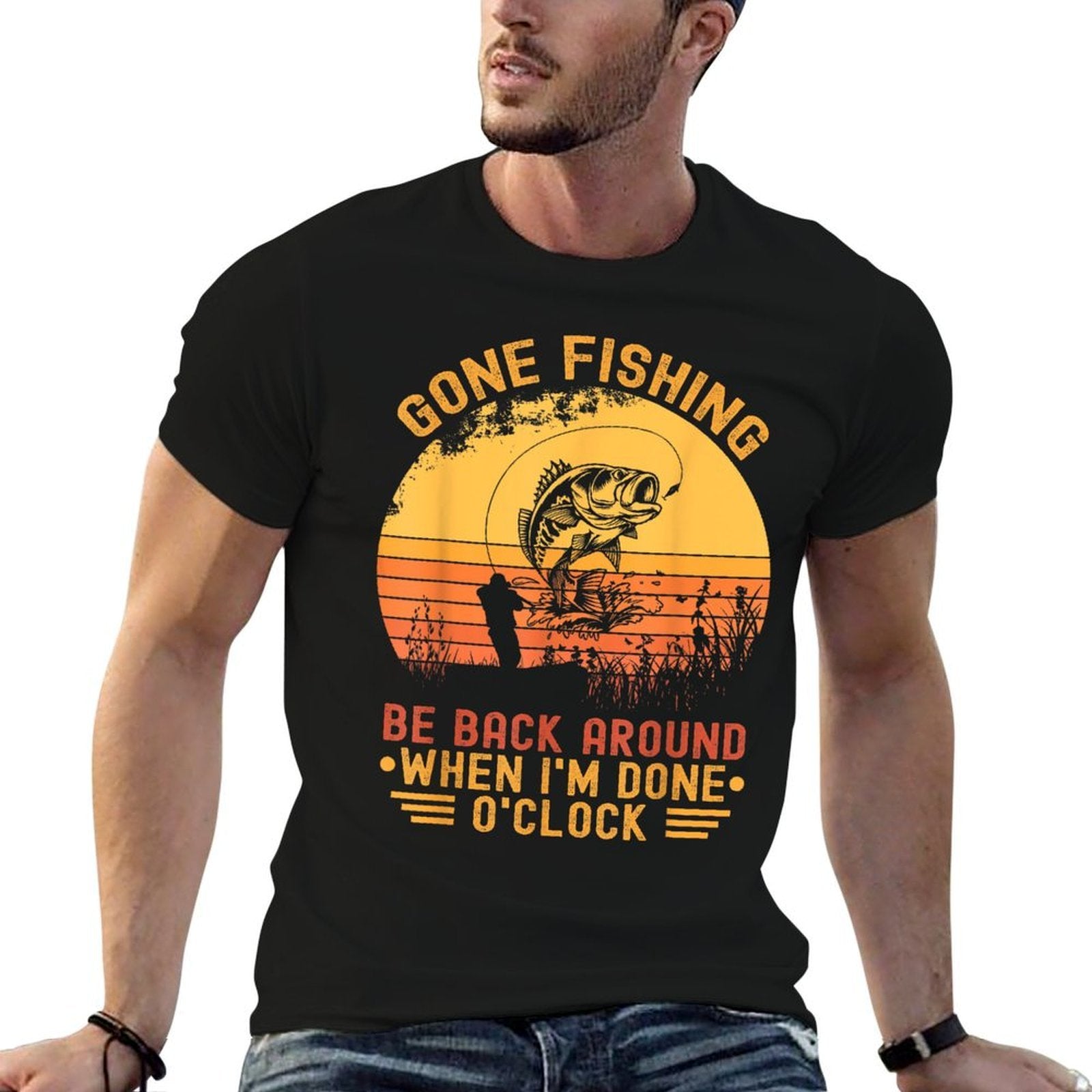 Gone Fishing Be Back Around When Im Done Oclock Fisherman  Eco-friendly Material T-Shirt
