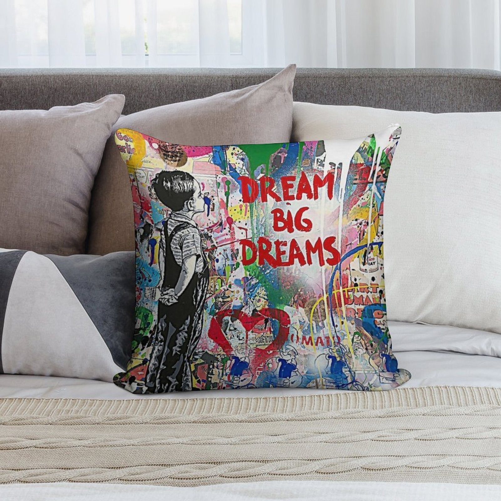 Banksy Dream Big Dreams Soft Hidden Zipper Throw Pillow