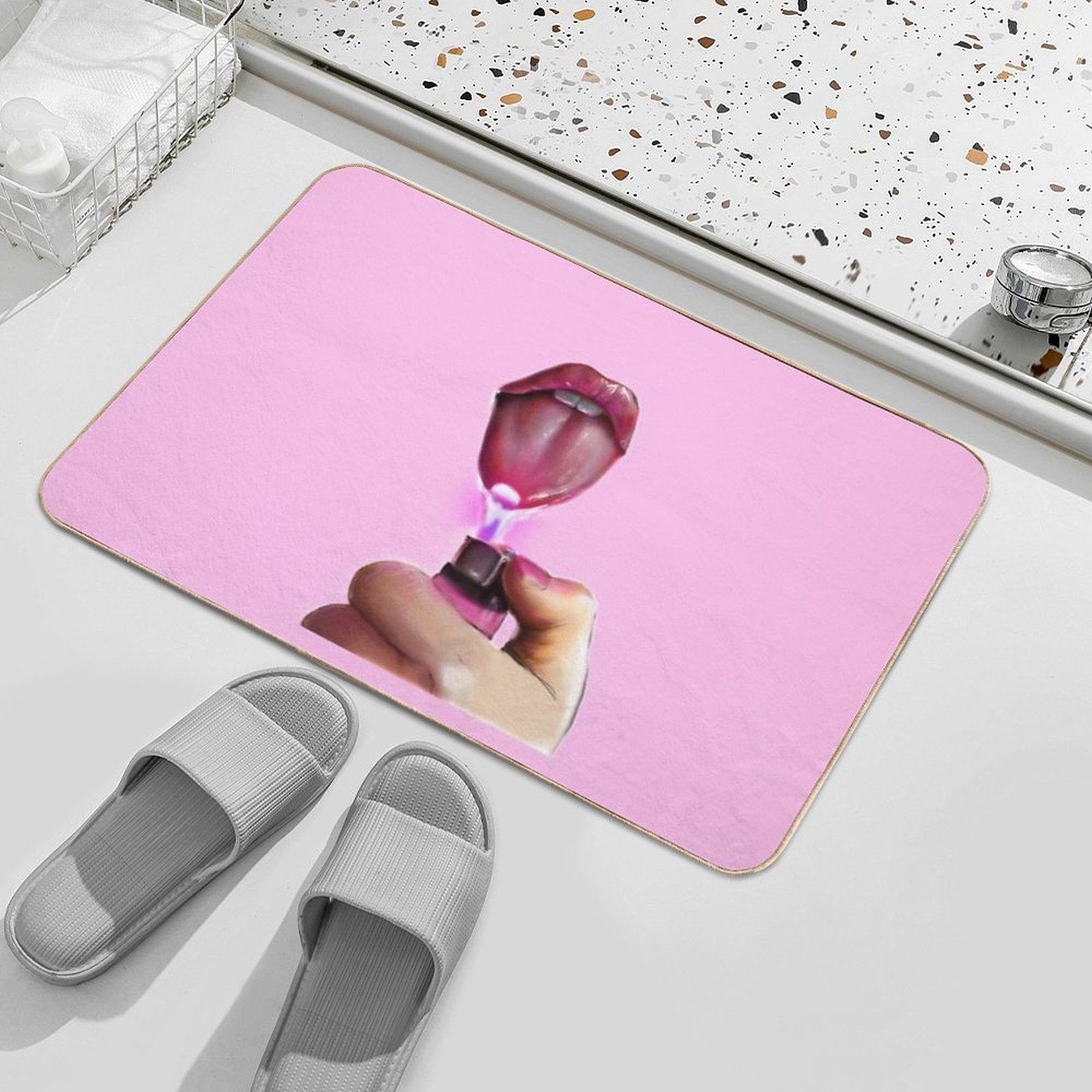 Lips Only I Am A God Crazy Pink  Absorbent Bath Mat