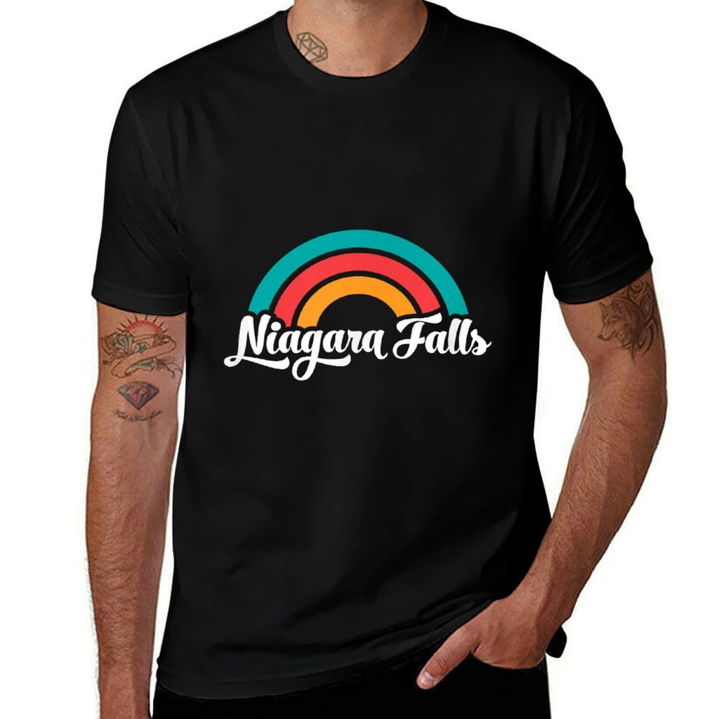 NIAGARA FALLS NY Retro Script Design With Rainbow  Heathered Texture T-Shirt
