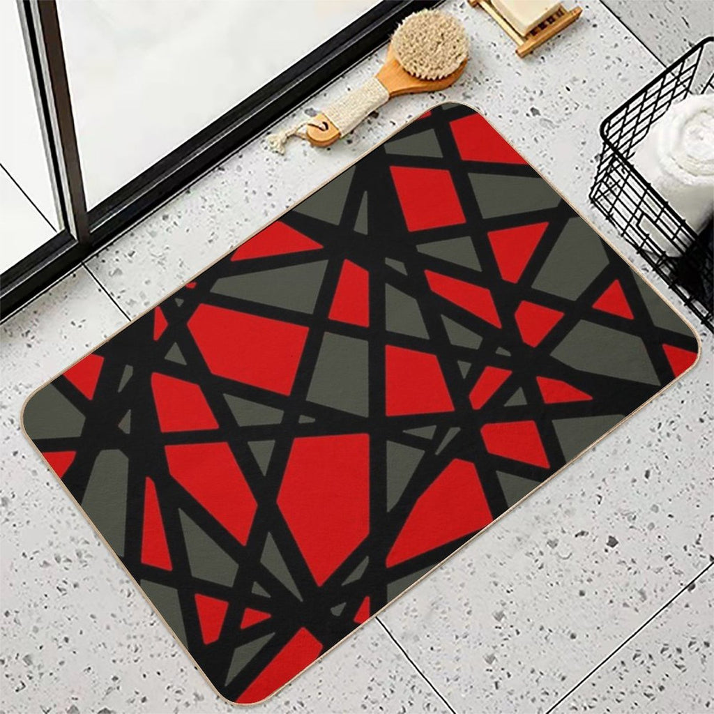 Black Lines Create Irregular Shapes Red Accent Abstract  Pet-Safe Bath Mat