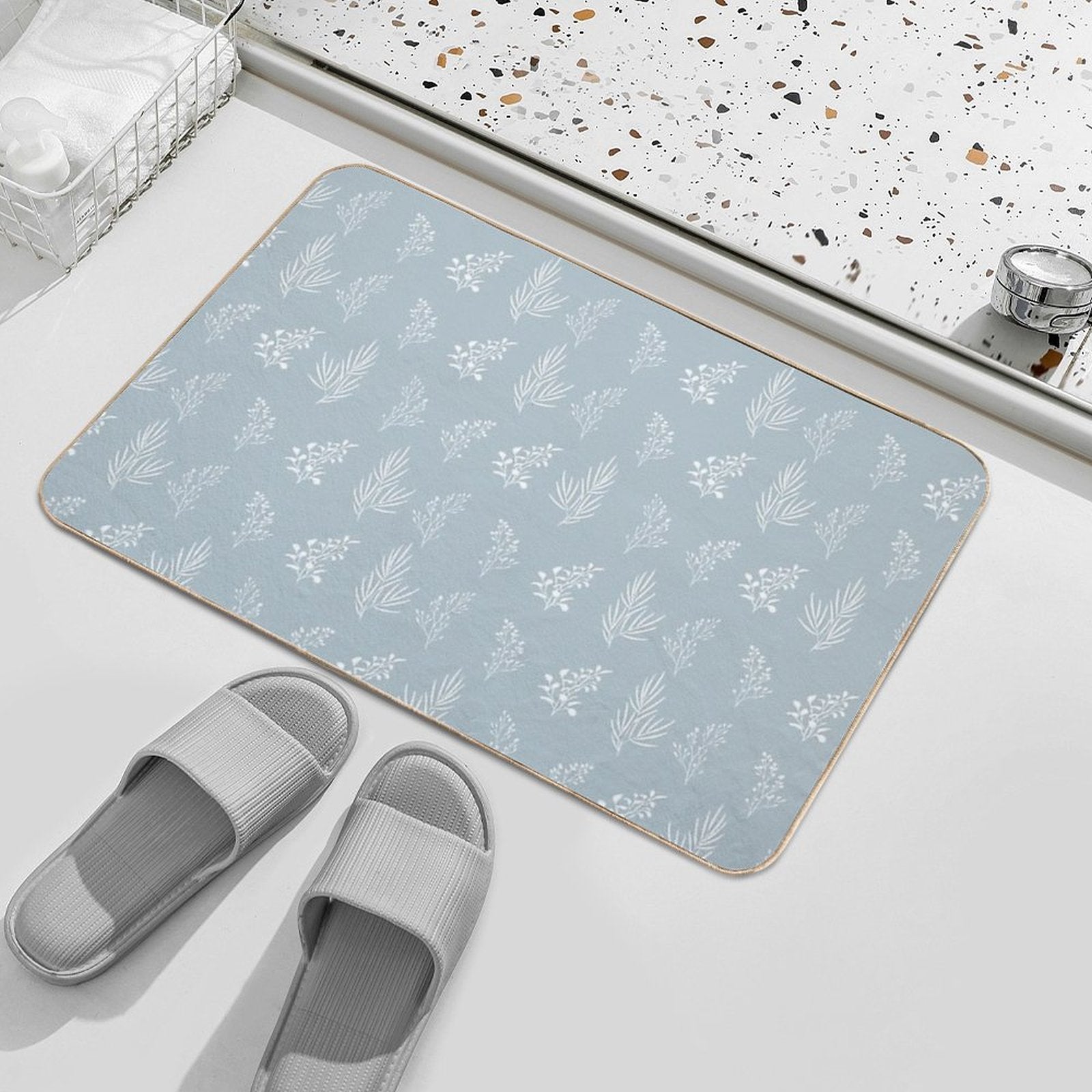 Seamless Isolated Silhouette Pattern of Tree Branches with Leaves.  Fade-Resistant Bath Mat