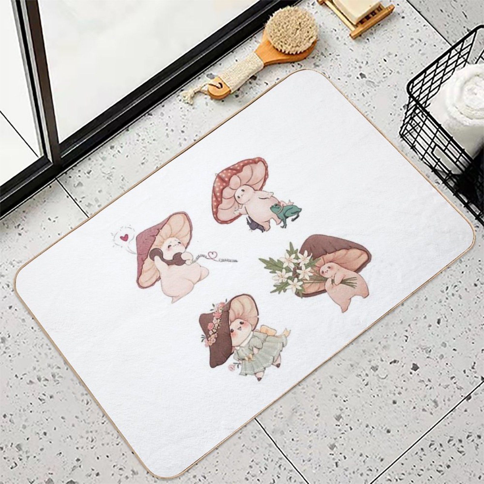 Four Vibrant Mushrooms Friends  Rapid-Drying Bath Mat