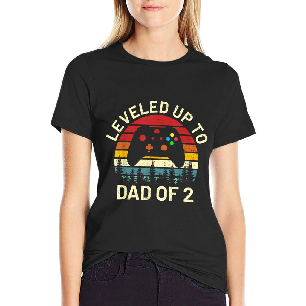 Leveled Up to Dad of 2 Video Gamers Funny Gaming Two Daddy  Polyester Blend T-Shirt