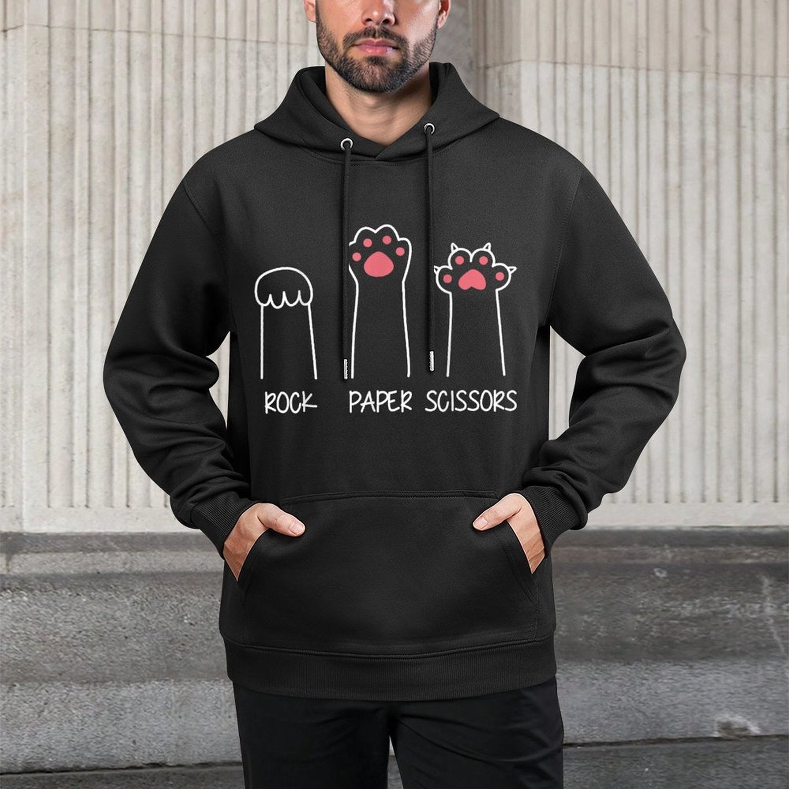 Rock Paper Scissors Hand Game Meme Animal Paw Cat for Men Women Girls Kids Casual Wear Hoodie