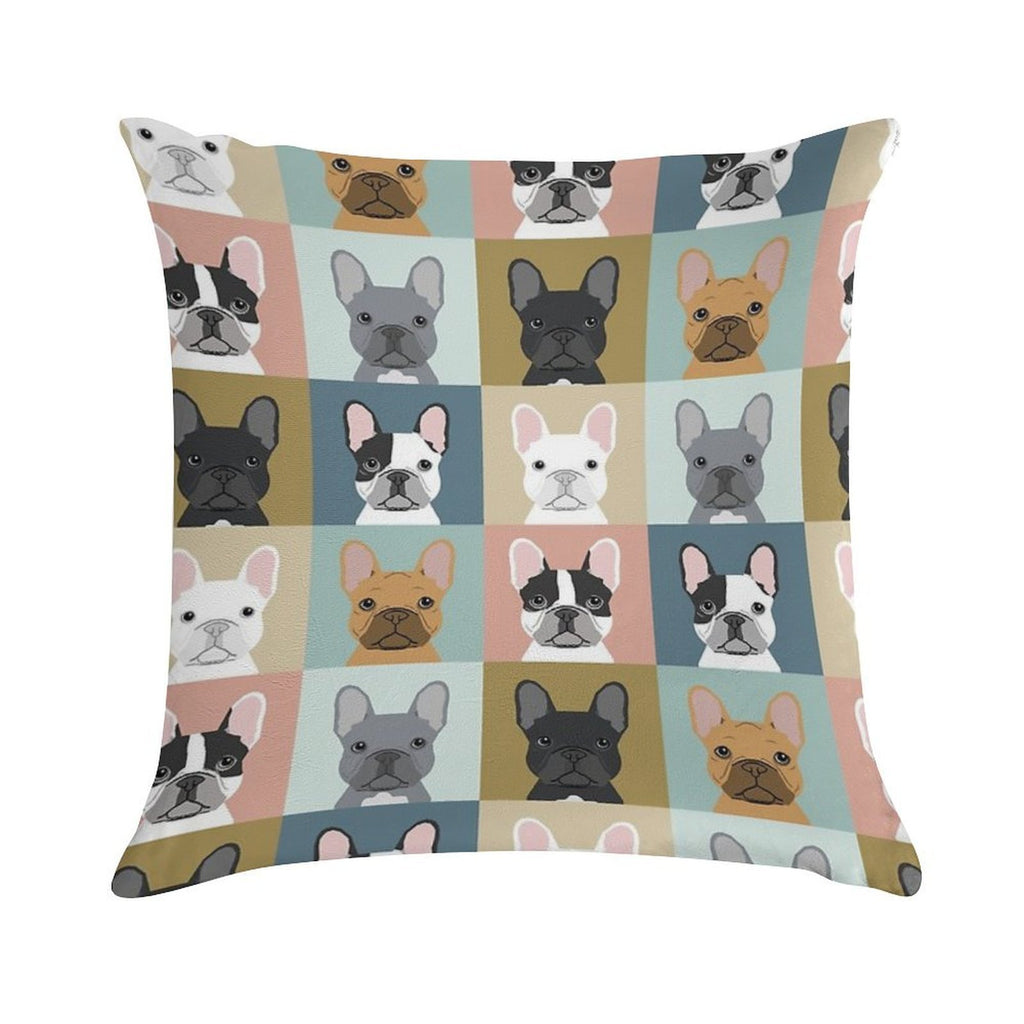 French Bulldog Portraits Pattern Dog Person Gift Love Animal Pet Puppy Frenchie Bulldog Valentines Soft Ultra-Soft Texture Throw Pillow