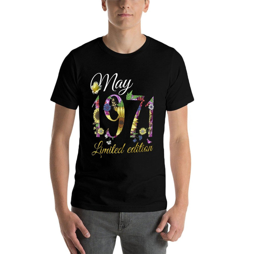 May 1971 50 Year Old Sunflower Floral 50th Birthday Gift  Ribbed Collar T-Shirt