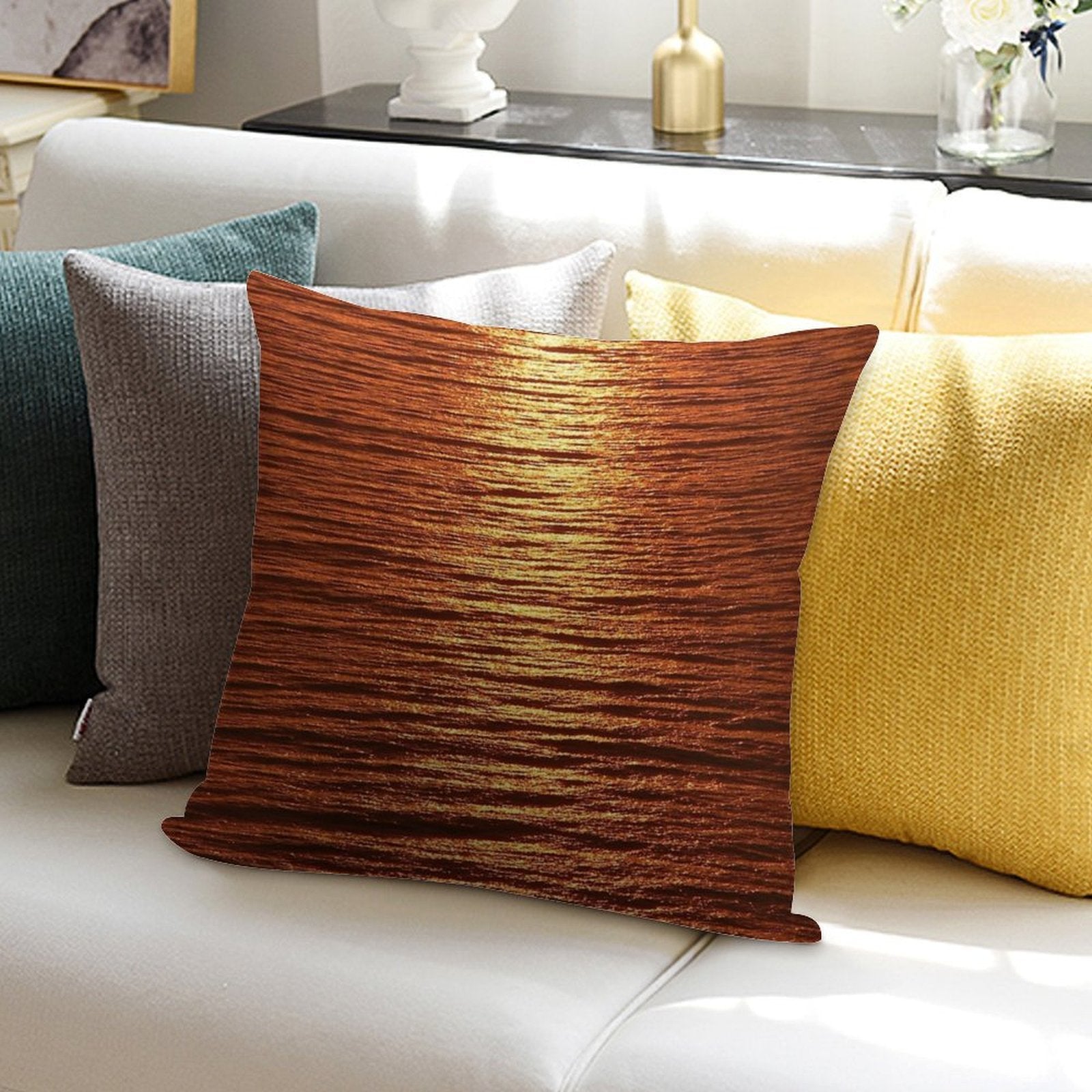 Copper Sea Sunrise Soft Decorative Cover Throw Pillow