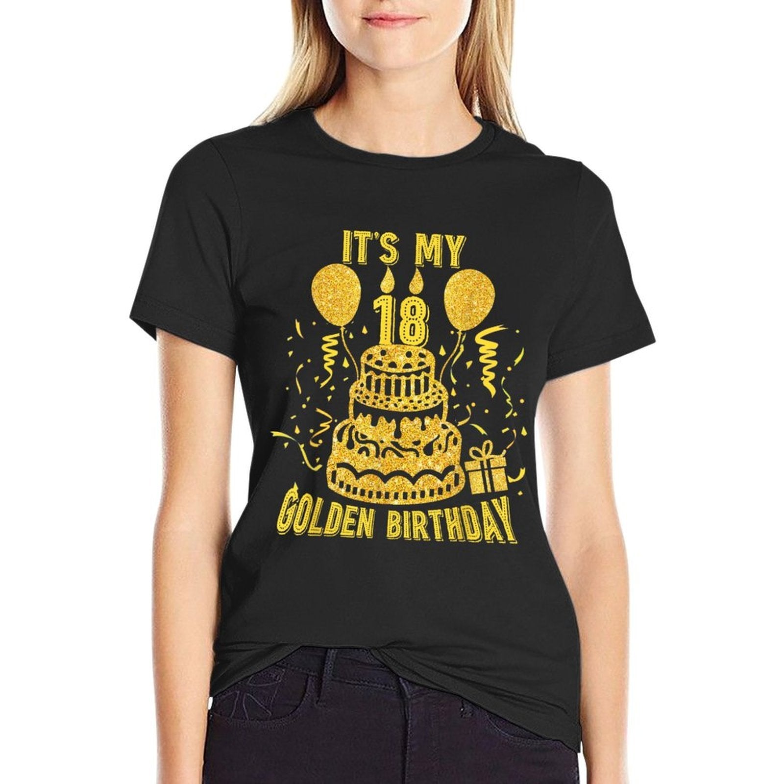 Golden Birthday It's My 18th Birthday  Oversized Silhouette T-Shirt