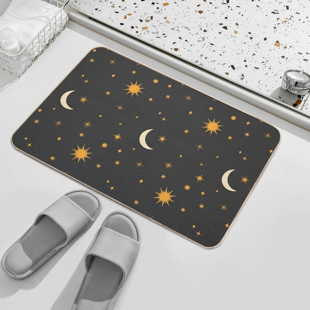 Retro Celestial Pattern 01 - Black  Eco-Friendly Bath Mat
