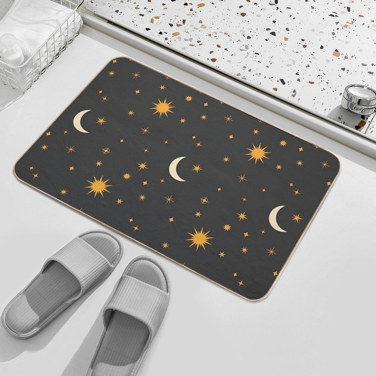 Retro Celestial Pattern 01 - Black  Eco-Friendly Bath Mat