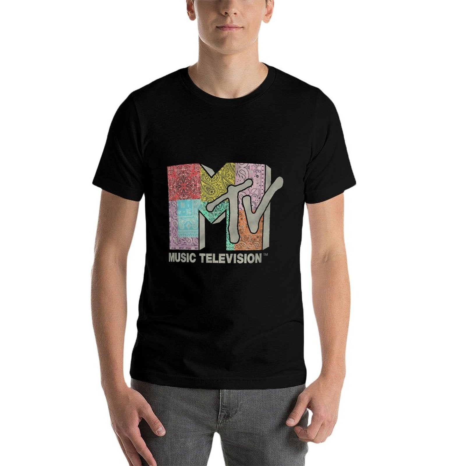 MTV Music Television Colorful Bandanas Pattern Classic Logo  Graphic-printed T-Shirt
