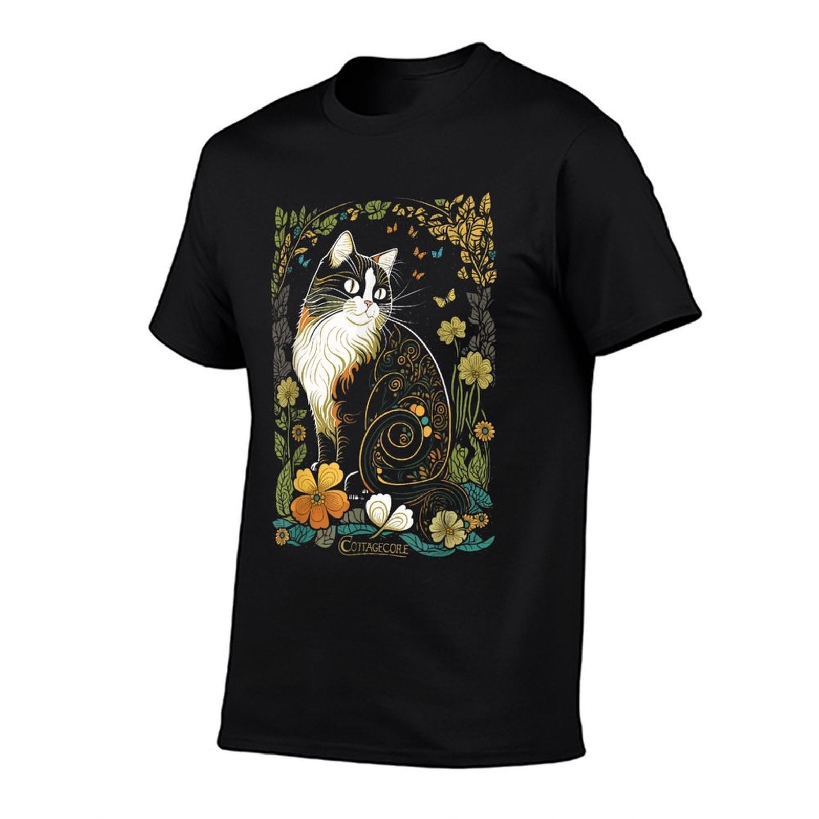 Cute Cottagecore Aesthetic Cat Flowers Butterflies Cat Mom  Breathable T-Shirt