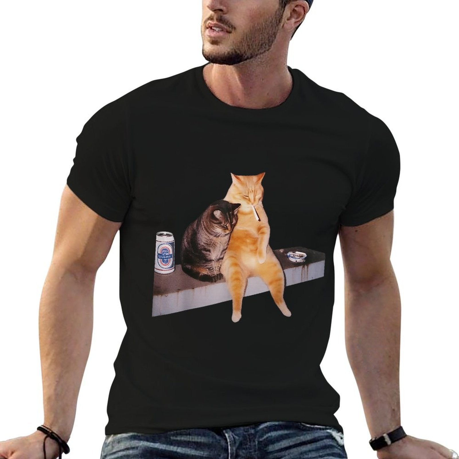 Cat Meme Cat Smoking Cigarette  Cotton T-Shirt
