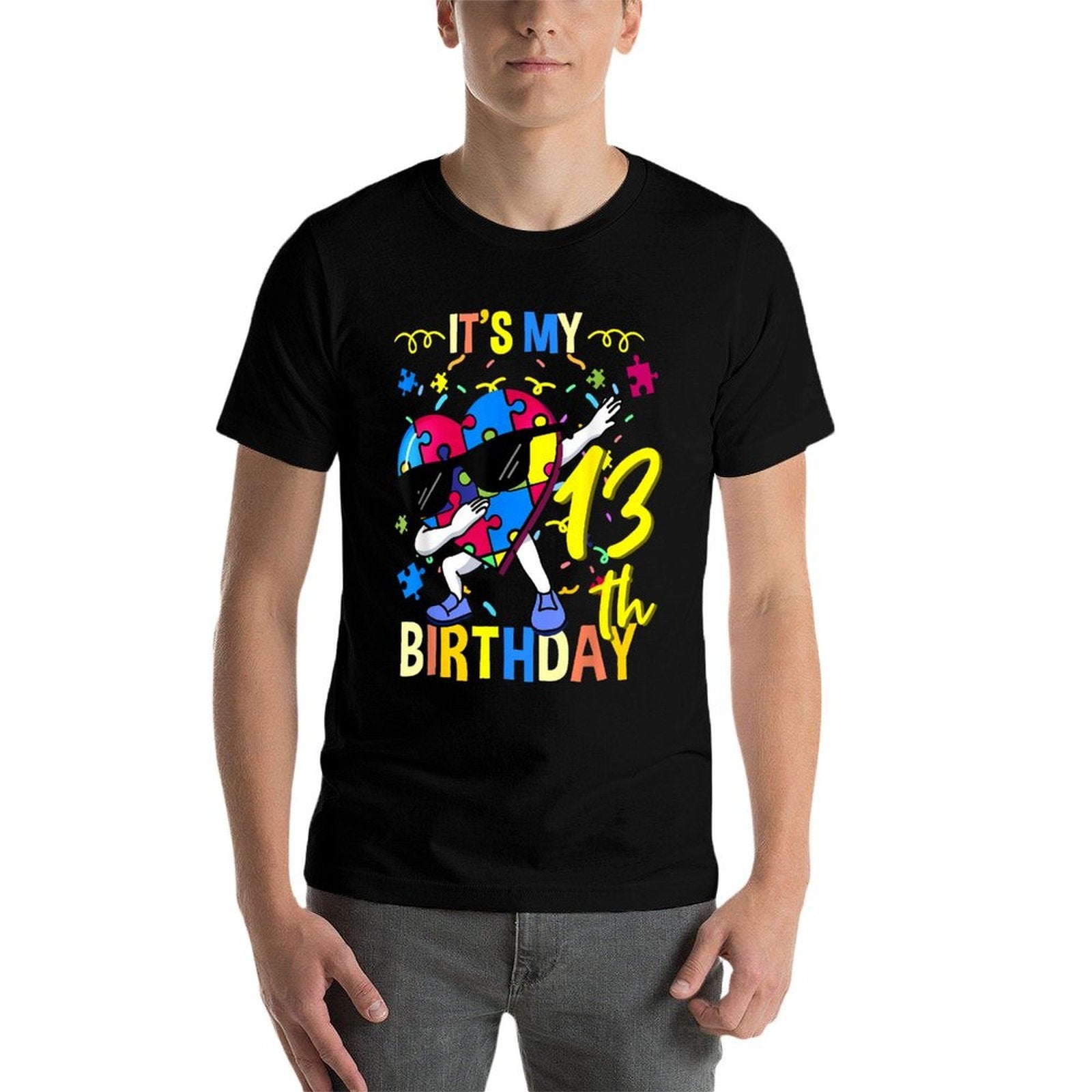 Its My 13th Birthday Dabbing Autism Puzzle  Stretchy T-Shirt