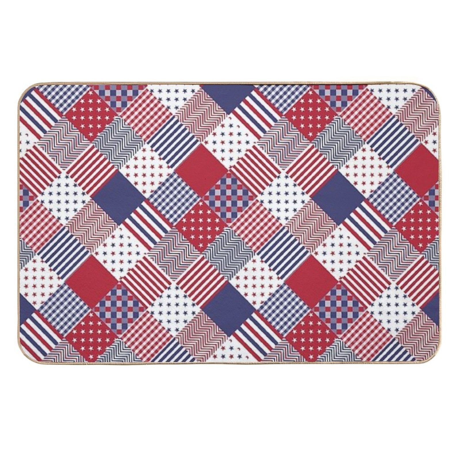 USA Americana Diagonal Red White & Blue Quilt  Stain-Proof Bath Mat