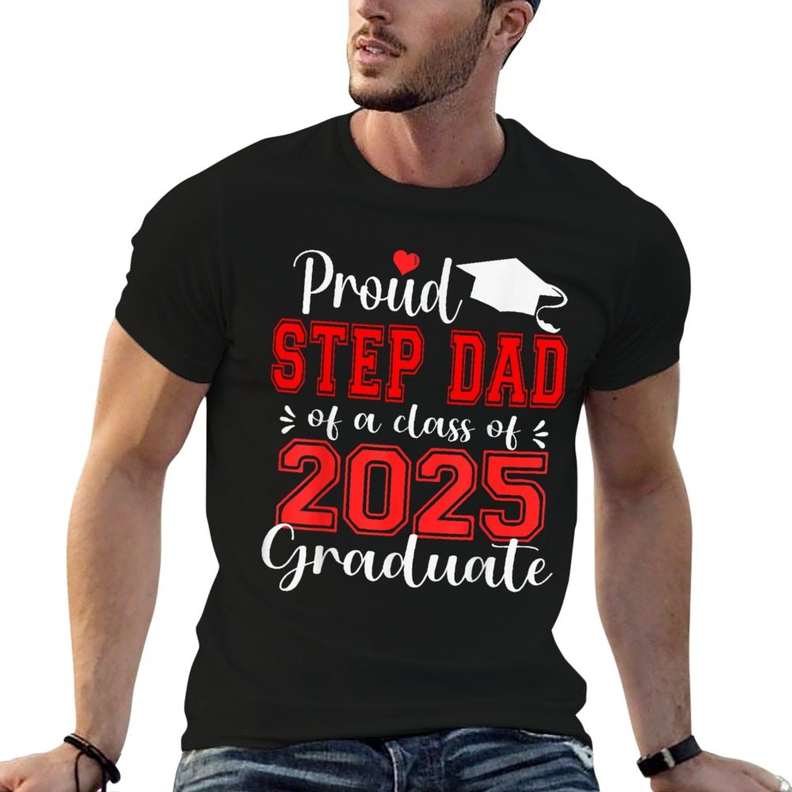 Super Proud Step Dad of 2025 Graduate Graduation Family  Trendy Pattern T-Shirt