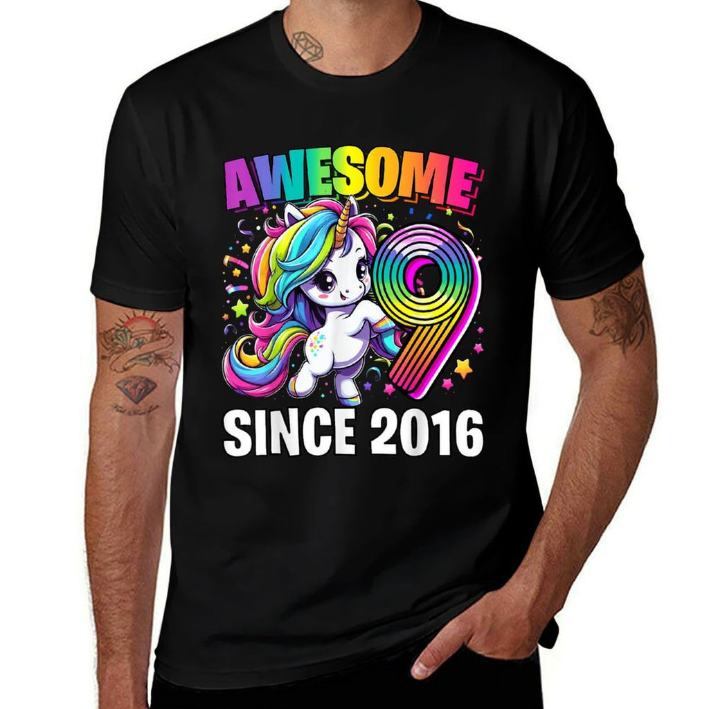 Unicorn 9th Birthday 9 Year Old Unicorn Party Girls Outfit  Moisture-wicking T-Shirt