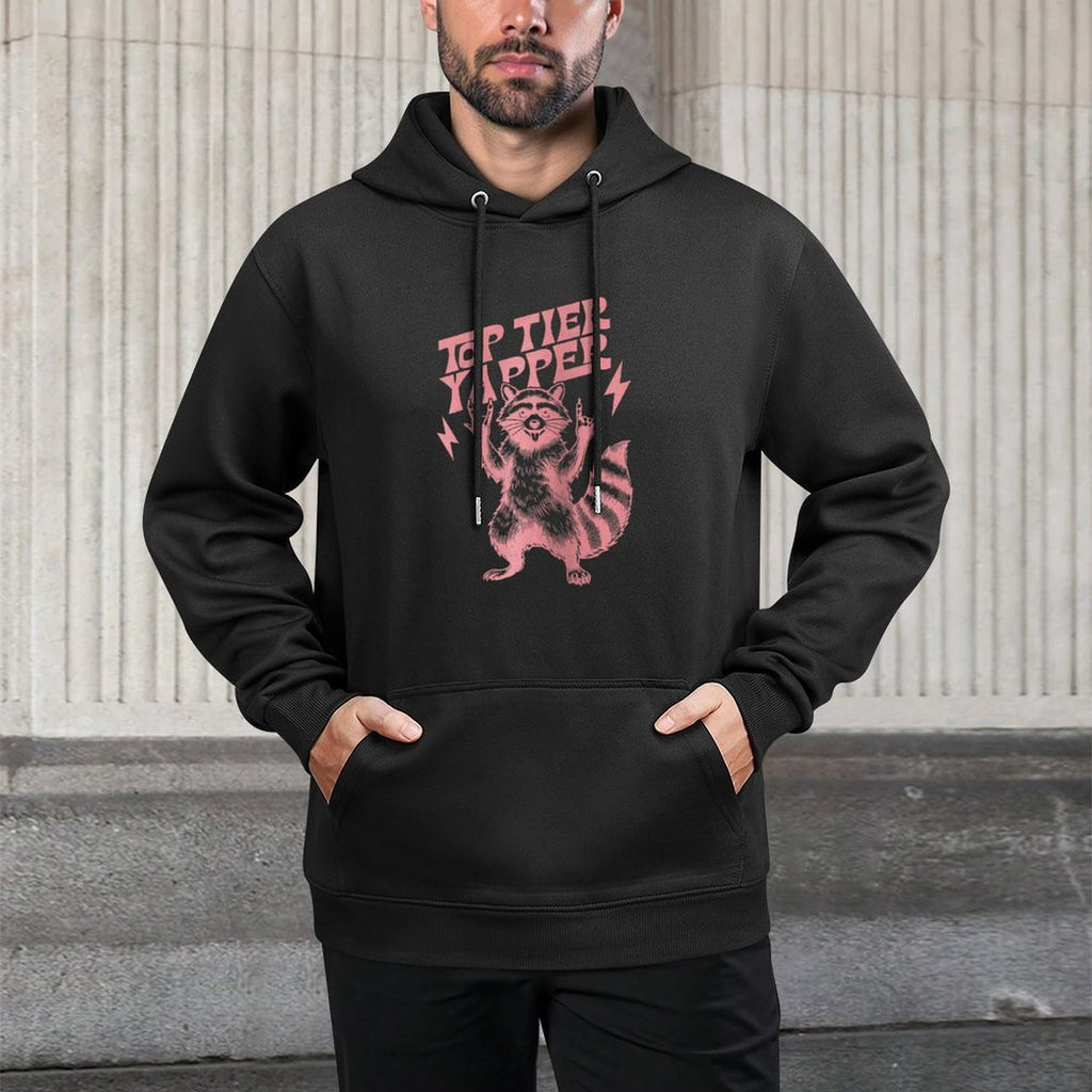 Top Tier Yapper Funny Vintage Raccoon Meme Raglan Baseball Easy Care Hoodie