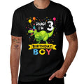 3 Year Old 3rd Birthday Boy T Rex Dinosaur  Ribbed Collar T-Shirt