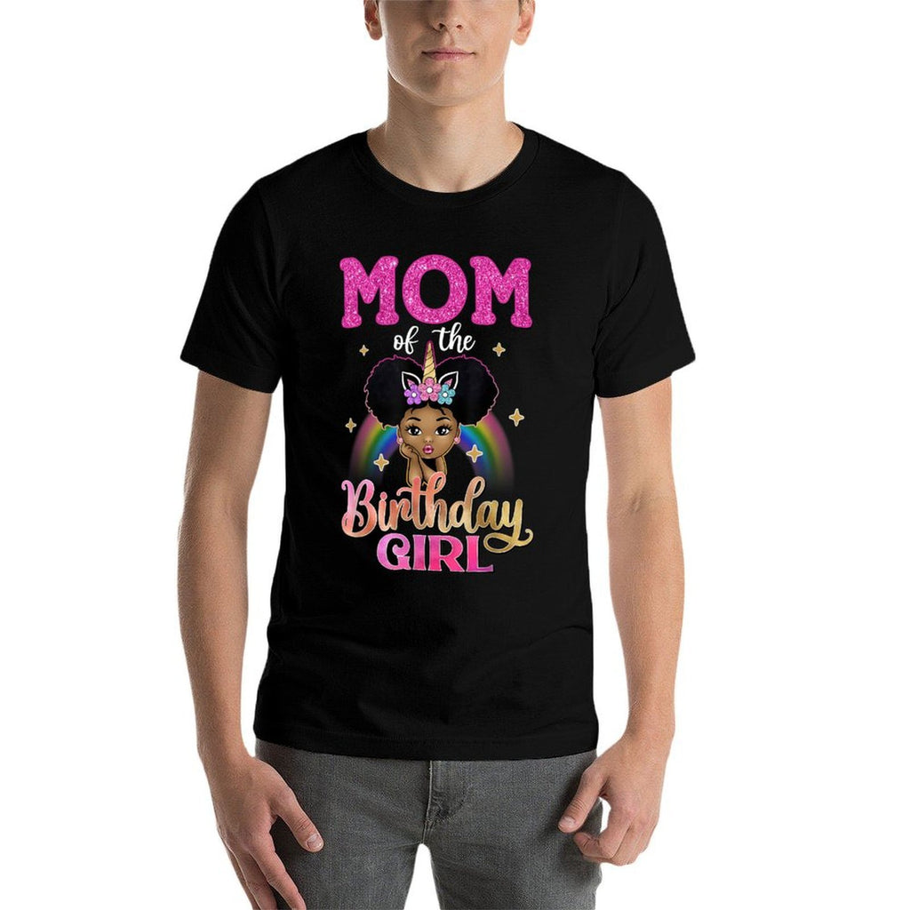 Mom of The Birthday Girl Princess Afro Melanin Unicorn  Moisture-wicking T-Shirt