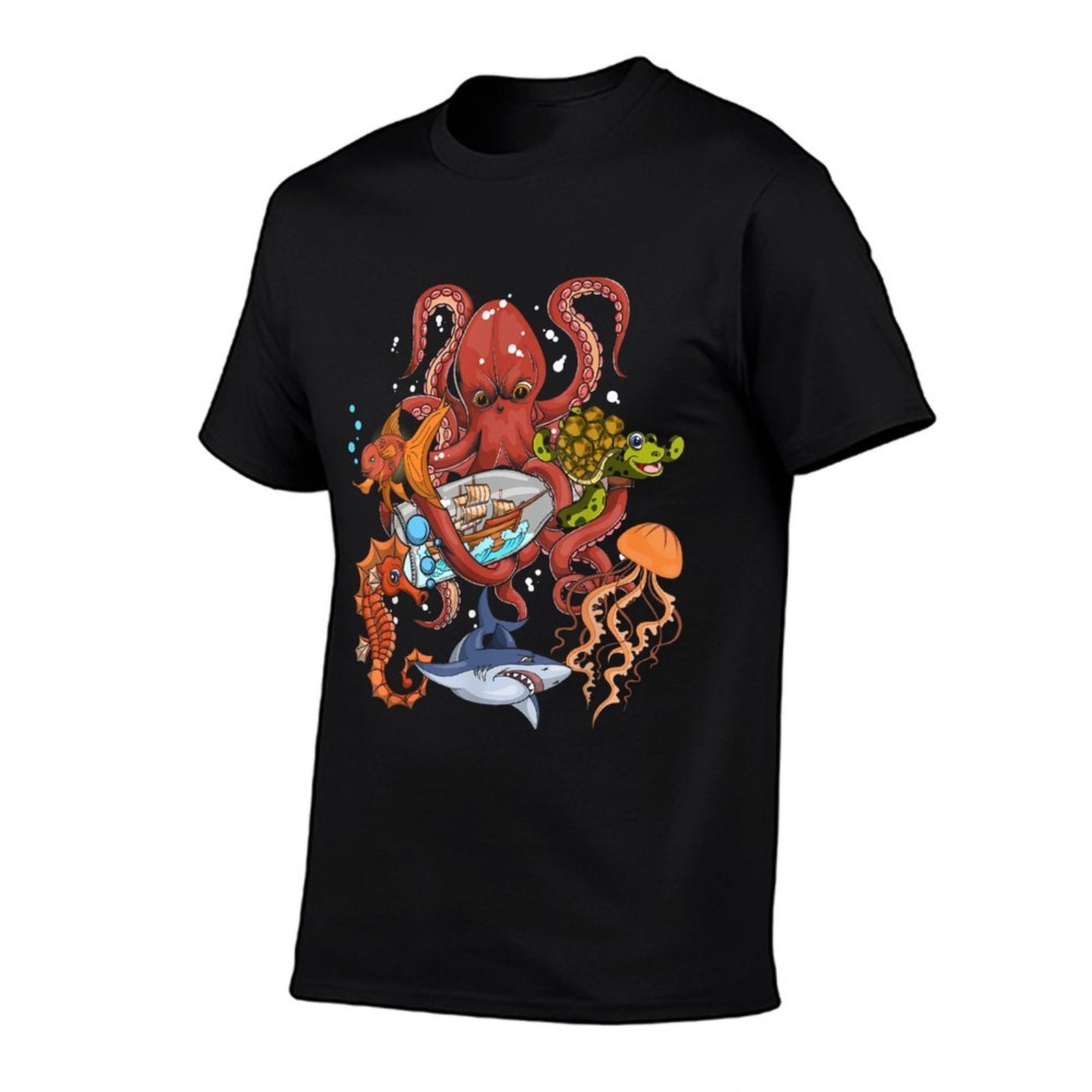 Jellyfish Turtle Seahorse Shark Octopus Kids Ocean Animal  High-quality Stitching T-Shirt