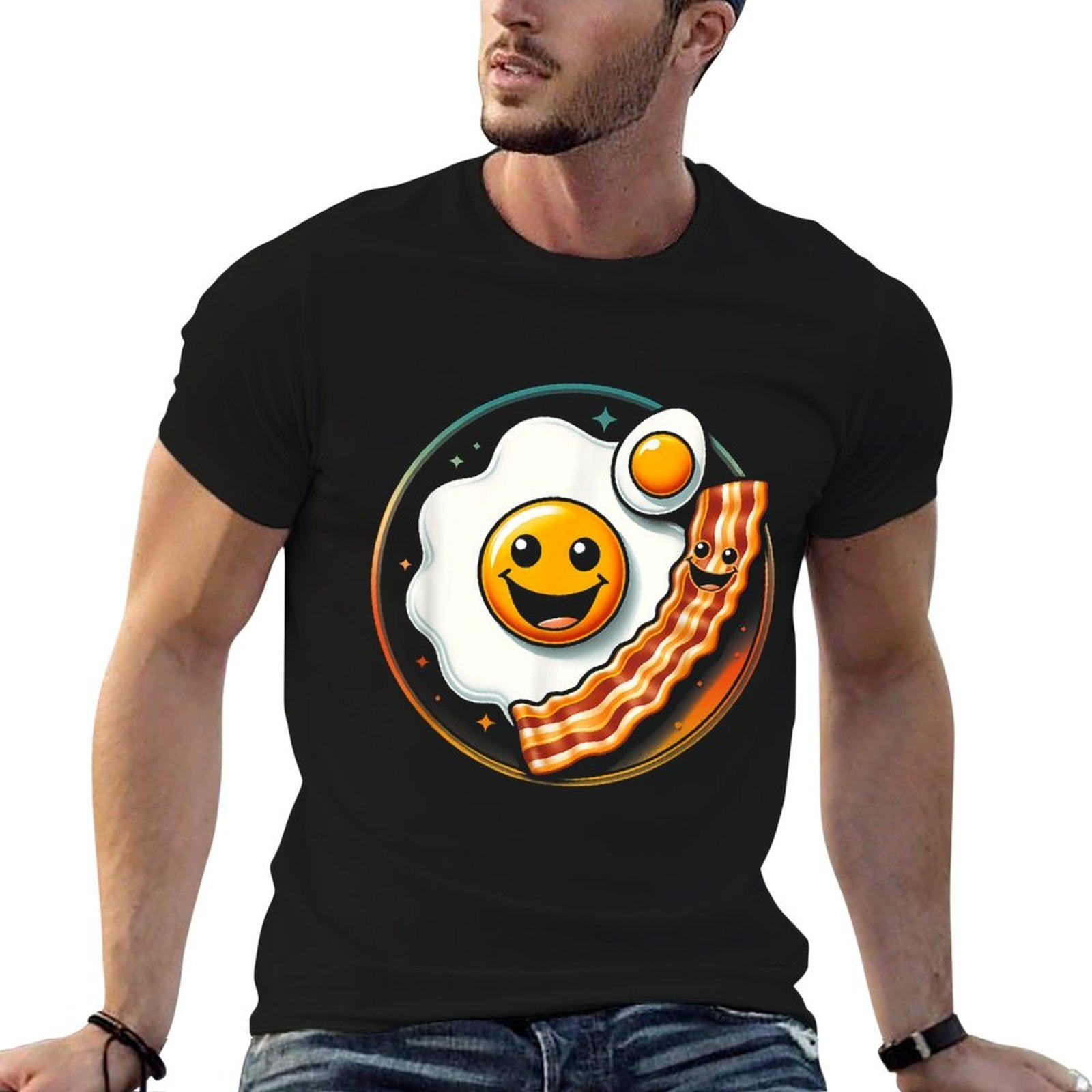 Egg And Bacon Smile Face Funny Breakfast Food Lover Meme  Trendy Pattern T-Shirt