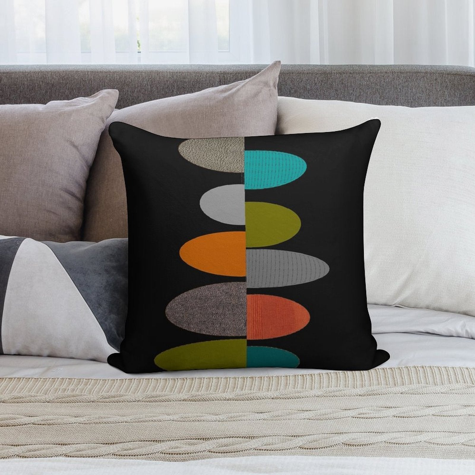 Mid-Century Modern Ovals Soft Short Plush Fabric Throw Pillow