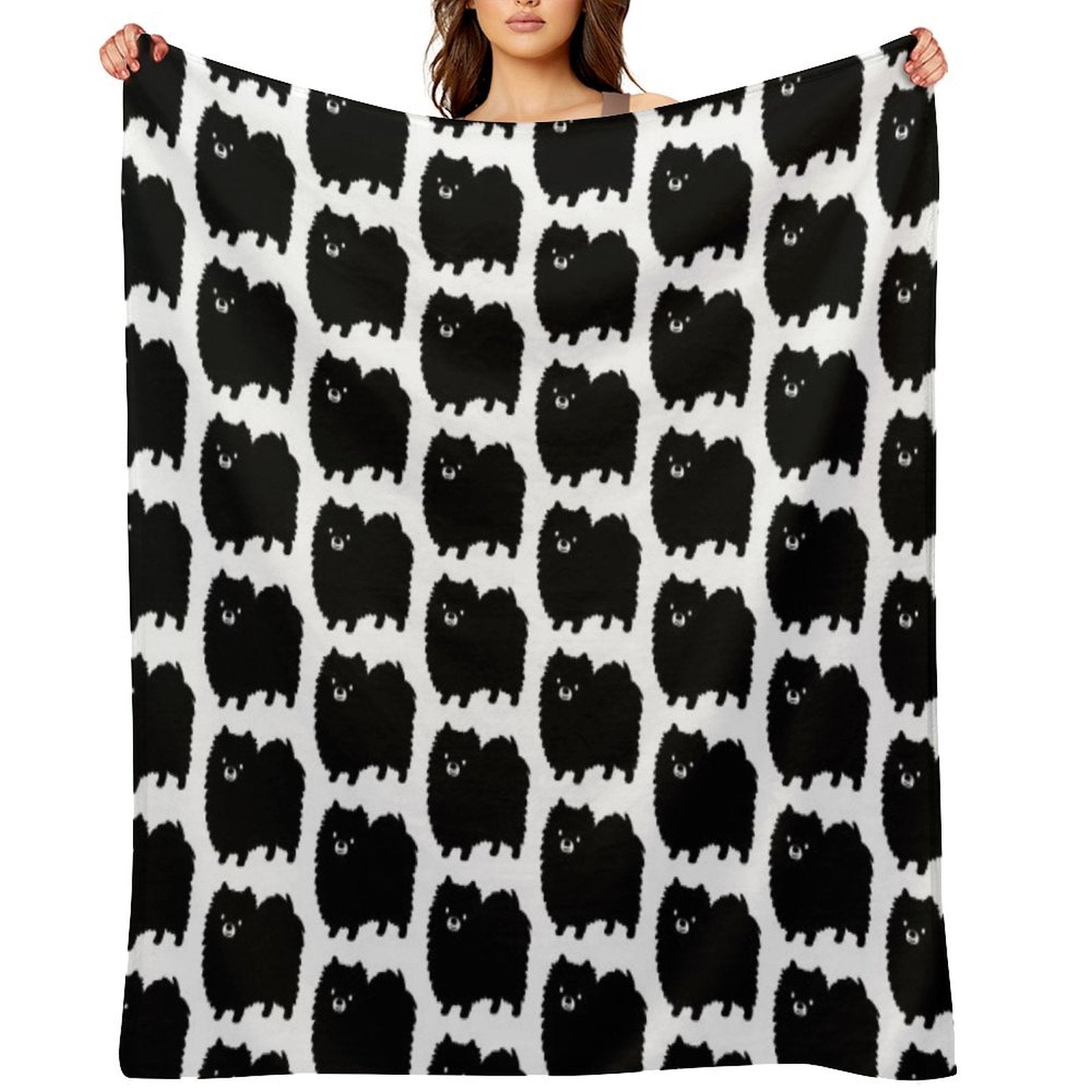 Cute Fluffy Black Pomeranian Cartoon Dog Comfort Throw Blanket